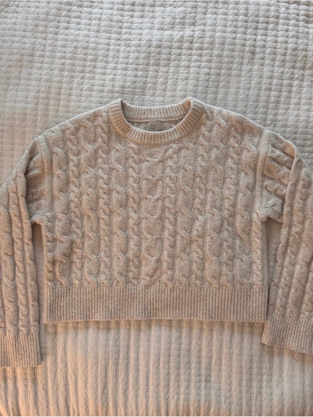 a new day Cream Cable Knit Crewneck Sweater
